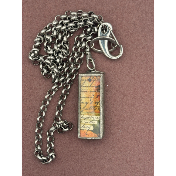 Jewel Kade Happiness Key Necklace 30” Silver Tone Chain w/ Pewter Framed Pendant - Picture 7 of 12